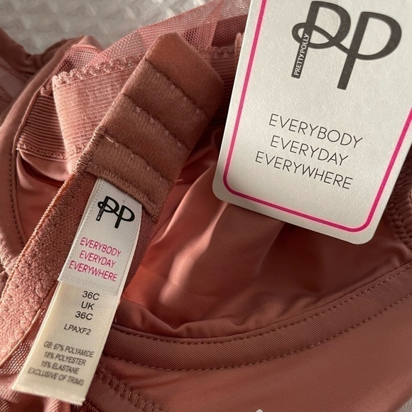 Pretty Polly Semi Sheer Plunge Bra Women's 38C Naturals Non-Padded Mesh Rose NWT - Picture 5 of 11